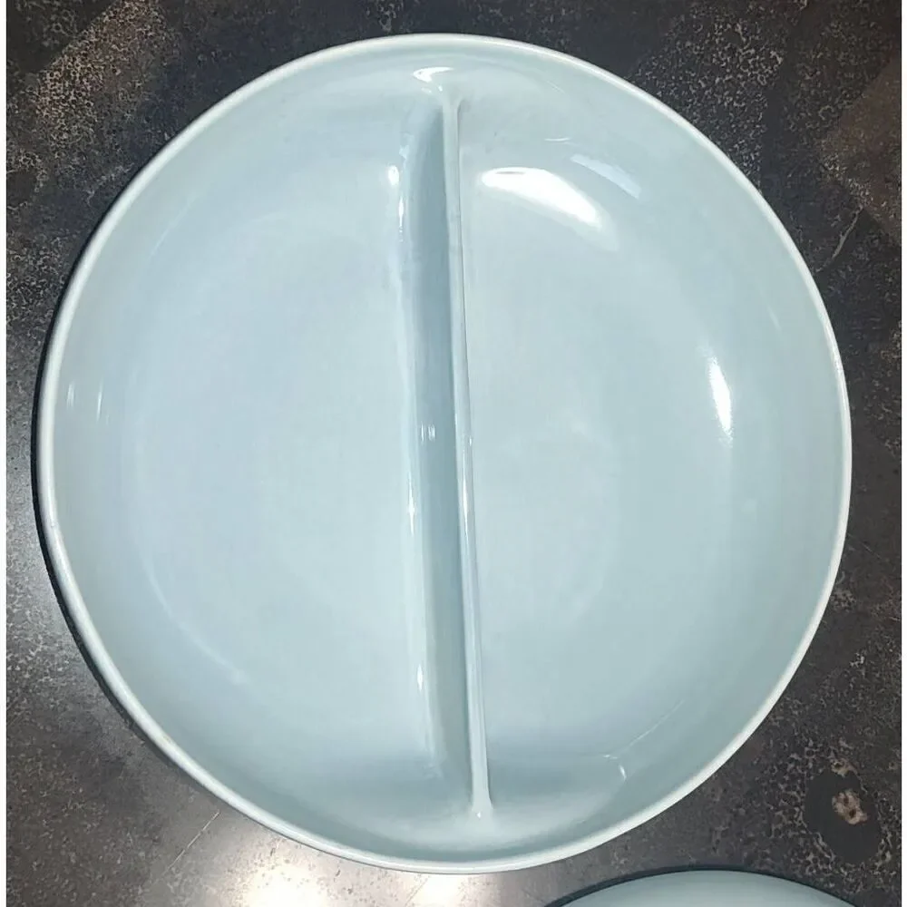 Russel Wright Iroquois China Divided Blue Serving Dish w lid Mid-century modern